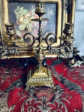 Vintage Antique Neo Classic European Putti Lion Brass Candelabra Bronze Ormolu picture