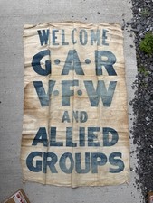Vintage WWI Cloth Banner 35 x 22 Welcome GAR VFW Allied Groups picture