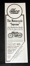1910 OLD MAGAZINE PRINT AD, 1911 THOR, THE MOTORCYCLE SUPREME, 4 HP CHAIN DRIVE picture