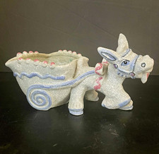 Vintage Italian Donkey Pulling Cart Ceramic Planter Figurine Cart picture