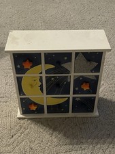 Vintage 90s Wood Celestial Moon & Stars Drawer Trinket Box Organizer 11 × 12 picture
