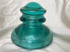 CD 289 Fred M Locke Victor NY Dark Aqua Glass Power Insulator Antique picture