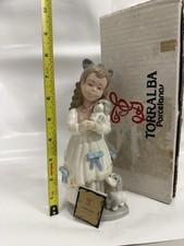 Vintage Torralba Spain Porcelain Girl w/ Puppies Dogs Figurine 8” Box & Tag picture