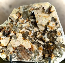 Fanta Spessartine Garnet Cluster - Smoky Quartz & Feldspar Matrix - 253g Disp... picture