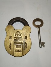 VINTAGE ENGLISH REGD PATENT LONDON ANTIQUE ENGLISH BRASS PADLOCK SECURE HANDMADE picture