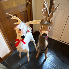 2002 Vintage Annalee Reindeer Pair 42” Large Christmas Display Dolls Made USA picture