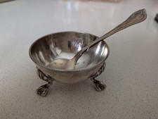 Antique Victorian English Sterling Silver Footed Salt Cellar with Sterling Salt  picture