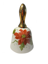 Vintage Hand Painted Porcelain Bell Poinsettia Christmas Artist Signed N Guthrie picture