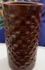 MCM Stoneware Vase L. Hjorth Studio M#021 Metal Bronze Glaze Impress Relief 5.5” picture