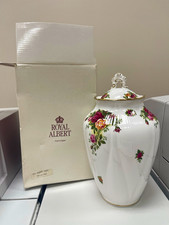 Royal Albert Old Country Roses Floral Lidded Jar Handle Lid 9in England picture