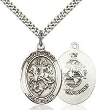 925 Sterling Silver St George Marines Military Soldier Catholic Medal Necklace picture