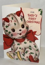Baby’s First Christmas 3.5 X 5” Unused VINTAGE STYLE Greeting Card Cat Kitten picture