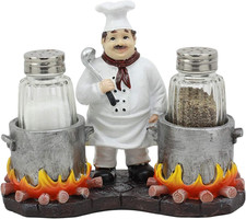Ebros Bouillon French Chef Jean With Flaming Double Cauldron Pots Salt And Peppe picture