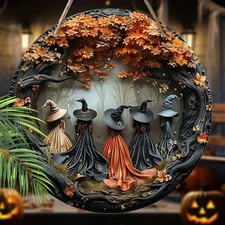 Halloween Gothic Witch Wooden Hanging Tag Spooky Horror Home Door Decor picture