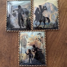 Vintage 4x5 Inch Reverse Silhouette - Convex Glass Pictures Indian horse lot 3 picture