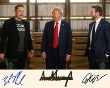 Donald Trump Elon Musk JD Vance Presidential Seal Signed 8x10 Photos REPRINT picture