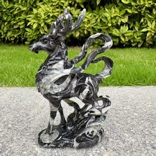 1pc Natural Shellstone Quartz Carved Immortal Deer Skull Crystal Reiki Decor picture