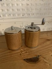Vintage George S Thompson Salt Shaker Pepper Mill Set Wood Chrome MCM USA picture