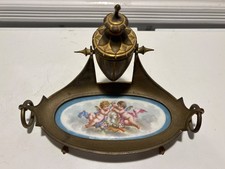 Antique Sevres-Style Inkwell French Porcelain and Brass picture