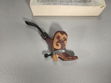 Vtg M.J. Felsen Signed Carved Cowboy Boot & Spur Algerian Briar Tobacco Pipe NEW picture