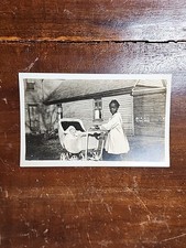 1910s 20s African American Young Nanny with Caucasian Baby in Stroller B&W Photo picture