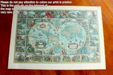 Antique Baroque World Map Hemispheres Cartes-a Figures Visscher Scandecor Sweden picture
