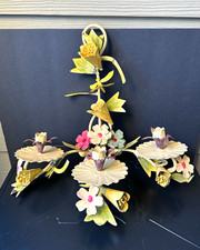 Vintage Italian Tole Floral Wall Sconce 3 Arm Candle Holder Hollywood Regency picture