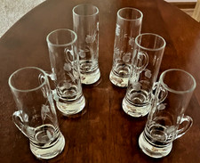 6 Vtg Pasabohce Etched Crystal Double Shot/Cordial with Handle - MINT picture