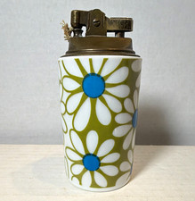 Vintage Table Lighter Green/White Daisy Floral Pattern Metal Top Mid Century picture