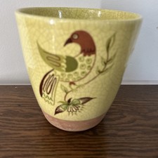 Mid-century Barbara Willis California Pottery 7.5” Planter Vase Yellow w/Bird picture