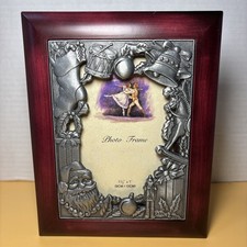 Vtg Cherry Finish w/Pewter Christmas Theme Photo Album Holds Pics Size 3.5x5” picture