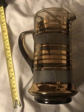 Vintage Gold Stripe Glass Cocktail Pitcher 1960s picture