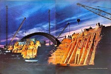 Evening Egyptian View Abu Simbel Temple Cranes UNESCO Project Vtg 1968 Mag Image picture