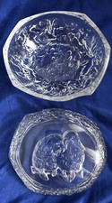 Lead Crystal? Glass Engraved Love Birds Trinket Box with Lid Simple Elegance VTG picture