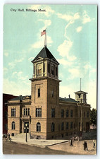 c1910 BILLINGS MONTANA CITY HALL STREET VIEW CARRIAGES POSTCARD P1604 picture
