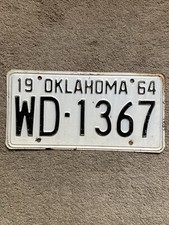 1964 Oklahoma License Plate - WD 1367 - Nice picture
