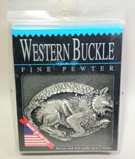 Vintage Fine Pewter Wolf Western Belt Buckle Unisex Diamond Cut Large USA MADE picture