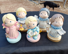 Multicolor Ceramic Child Choir Figurines Set of 5 w/ Candle Songbook Cups picture