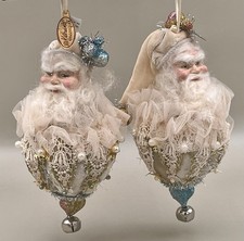 Vintage KATHERINE'S COLLECTION Santa Ornament Christmas Jester Style Set Of 2 picture