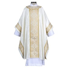 White Beautiful Avignon Jacquard Excelsis Gothic Chasuble With Inner Stole picture