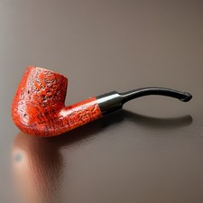 Unsmoked Vintage H.I.S. Italian Briar Pipe Rusticated Bent Billiard NOS Italy picture