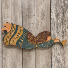 Vintage Wooden Folk Art Hand Painted Trumpeting Angel Signed 1983 Cottagecore picture