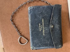 Vintage 1940s Black Leather Merchant marine wallet with Crew Pass Wallet chain picture
