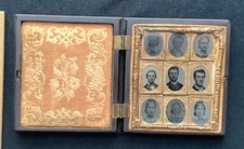 Antique Daguerreotype Gutta Percha Case With 9 Gem Size Tintypes , Very Rare picture