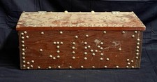 Vintage Folk Art Hand Made Wood Box W/ “Jim” Brass Studs picture