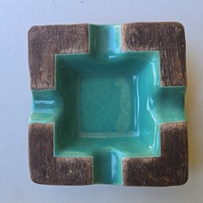 VINTAGE RETRO MID CENTURY TURQUOISE & BROWN CERAMIC ASHTRAY HAL BURRESS picture