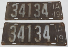 Iowa 1919 License Plate Tags Set of 2     TF picture