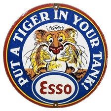 VINTAGE ESSO PUT A TIGER IN YOUR TANK PORCELAIN SIGN GAS OIL PUMP PLATE picture