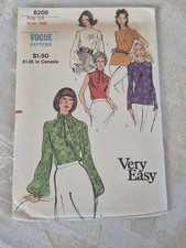 Vintage 70s Vogue 8208 Misses Blouse Pattern Size 14 Uncut Factory Folded FF picture