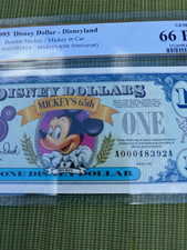 Disney 1993 Disneyland $1 Disney Dollar Mickey Mouse 65th Anniversary picture